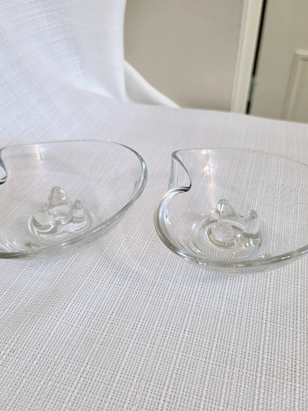 Vtg Fostoria Pine Etched Candlestick Holders Flora Art Glass MCM Kidney